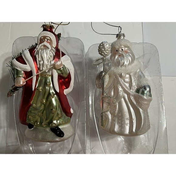 Macy's Other - 2 molded glass Santas hand decorated 5.5" 2008 Commemorative Ornaments NEW inBox